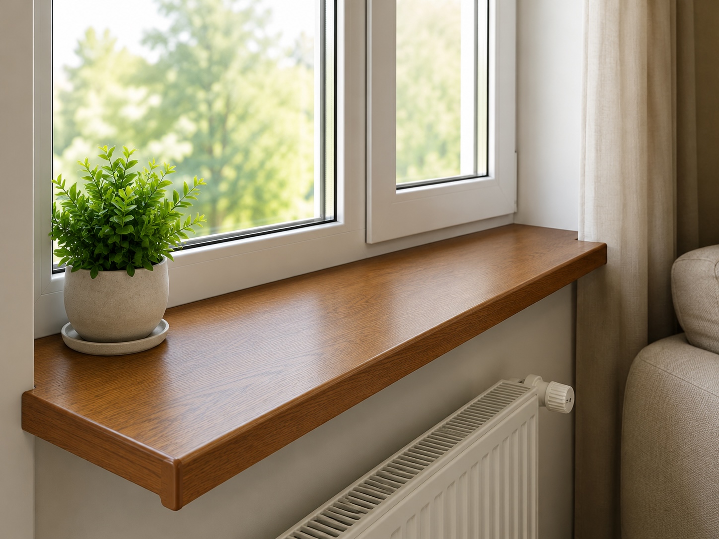 Golden Oak PVC window sill in an interior