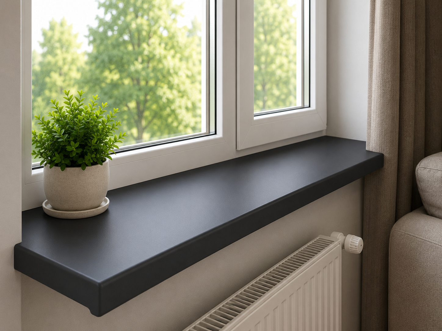 Anthracite PVC window sill with a textured surface