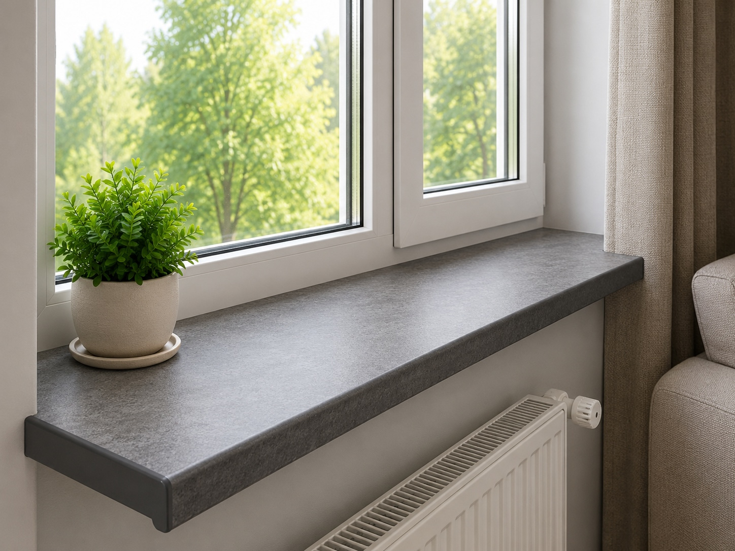 Art Deco PVC window sill with a plaster-effect finish
