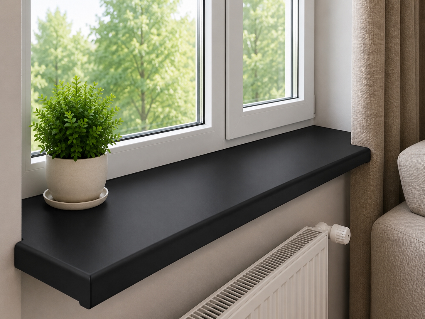 Black PVC window sill with clean-touch coating