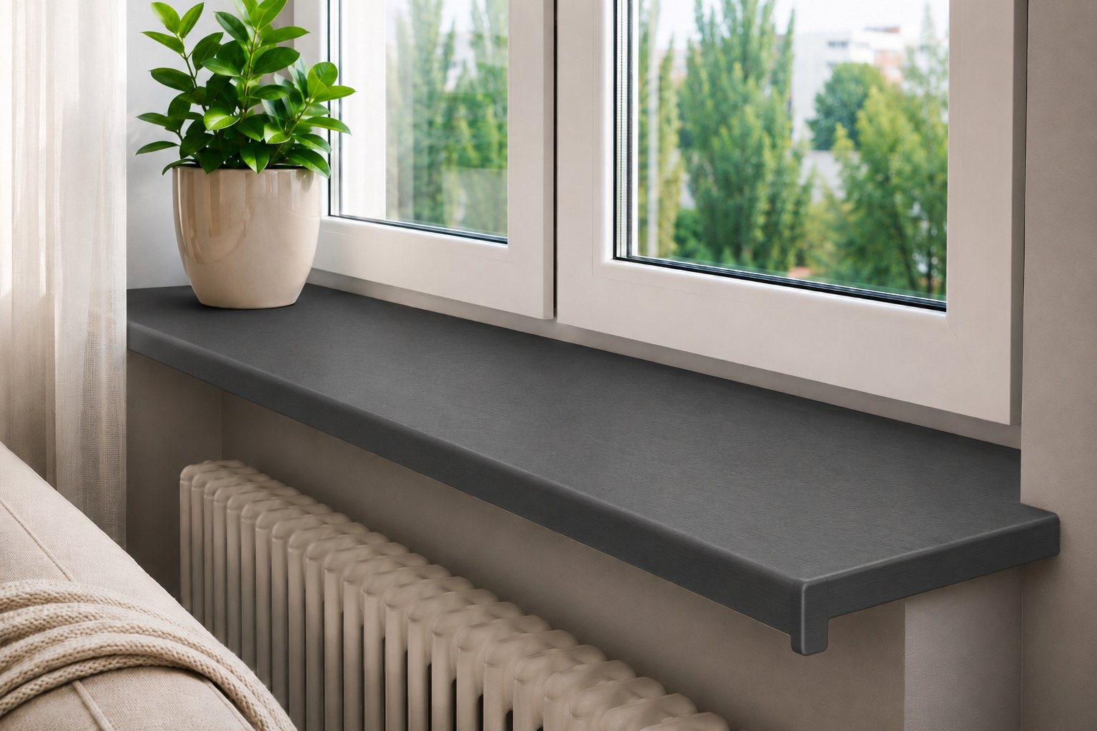 Lamintex chipboard window sill in anthracite and graphite