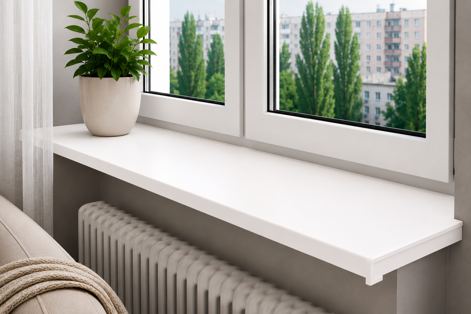 Lamintex chipboard window sill for a PVC window in Riga