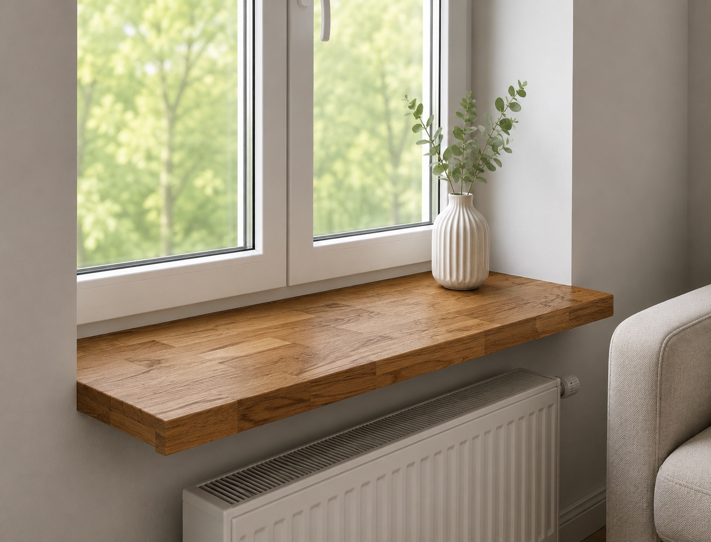 Oak window sill in an interior, BERNSTEIN finish