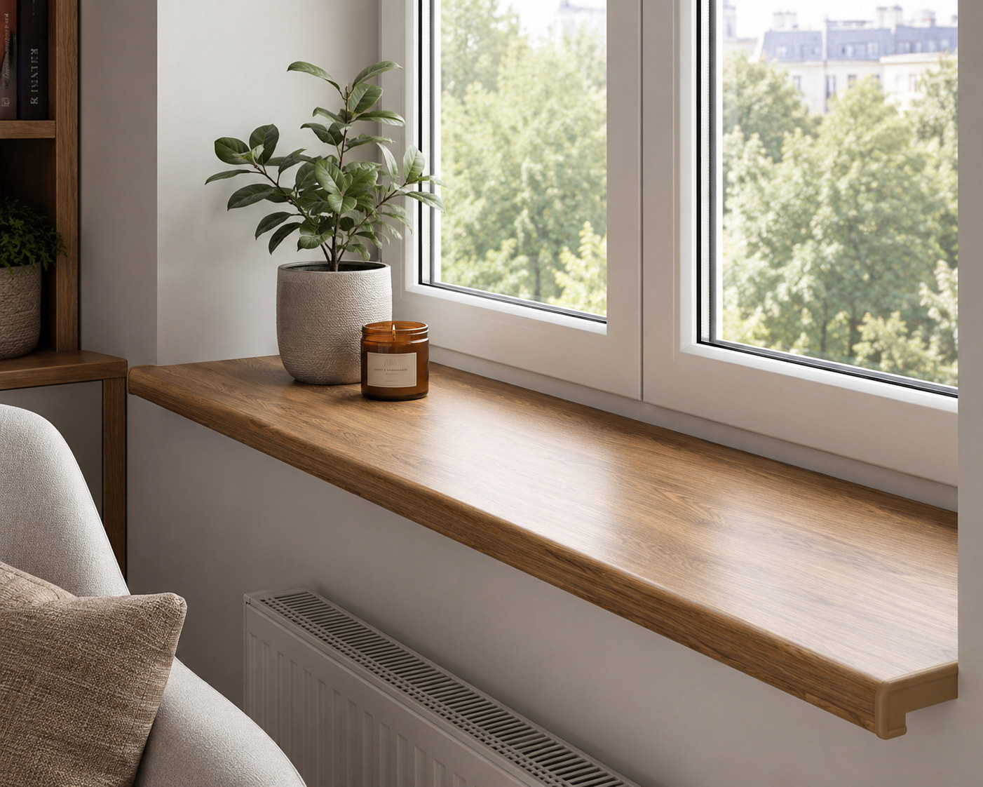 Colmar Oak chipboard window sill in an interior