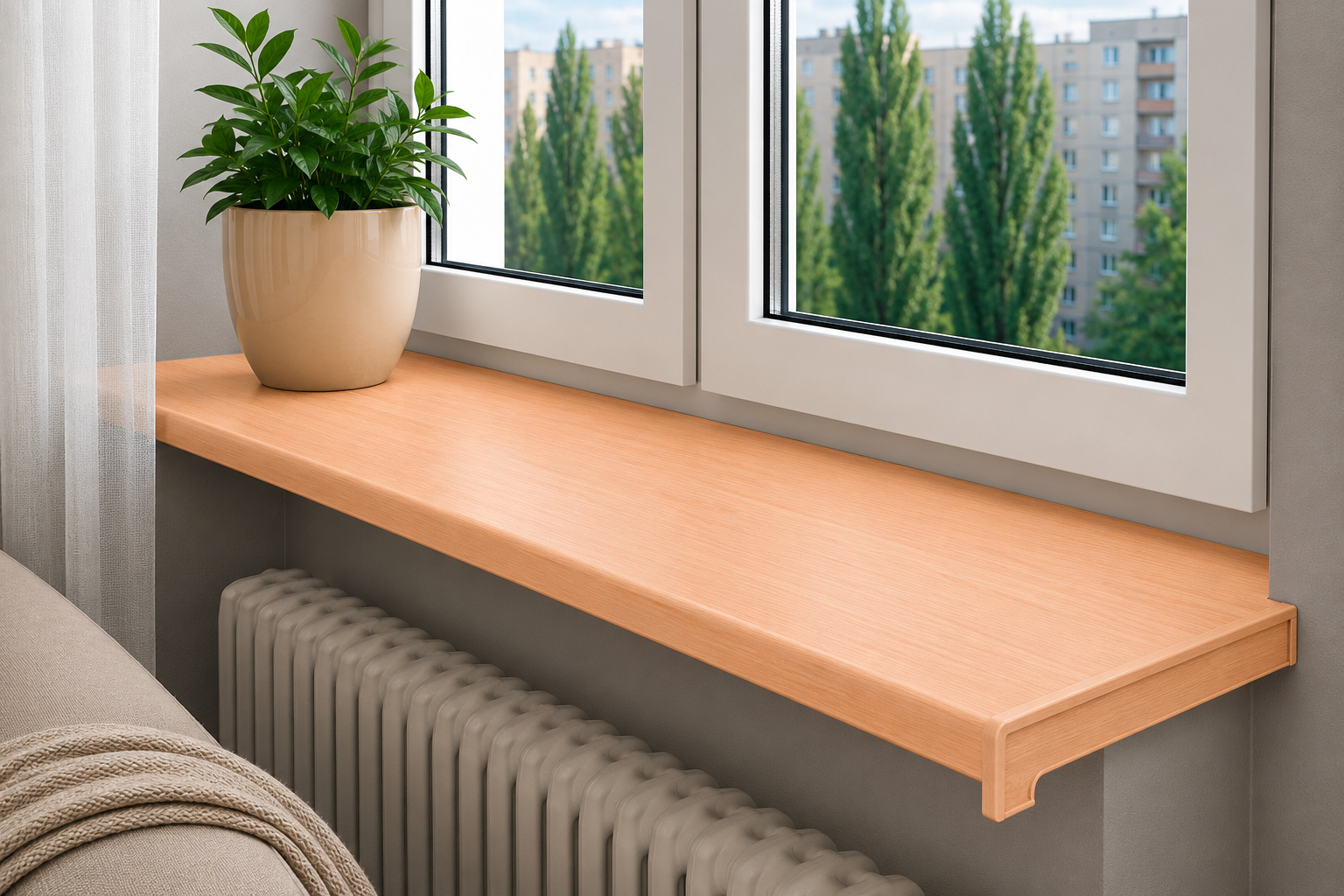Lamintex chipboard window sill in a beech decor