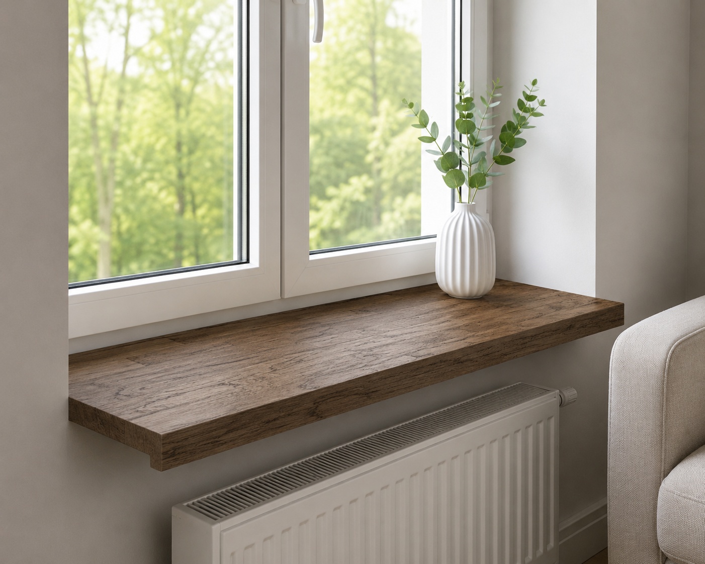 Oak window sill in an interior, TERRA finish