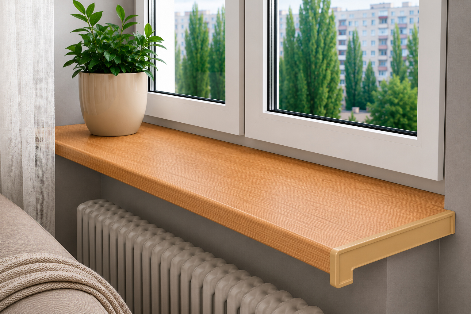 Lamintex chipboard window sill in Golden Oak decor